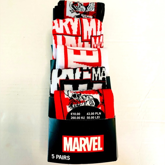 PRIMARK MARVEL NWT Pack of 5 Mixed Socks Black/Red/White - Picture 1 of 5